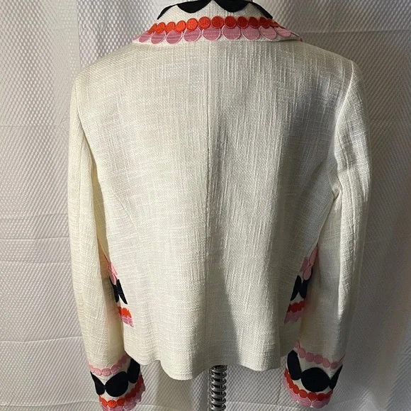 Maison Common Cream Embroidered Circle-Trim Blazer Pink & Navy Accents size 40 - Picture 8 of 12